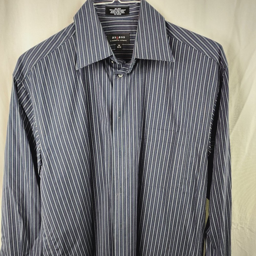 Axcess by Claiborne black with purple, orange and brown striped shirt size Large